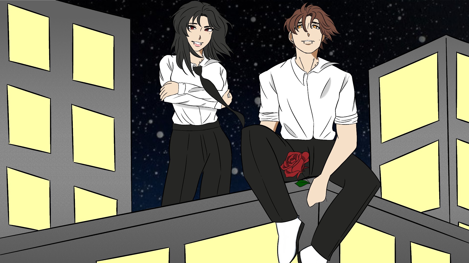 Hiro and Momoka together as vampires