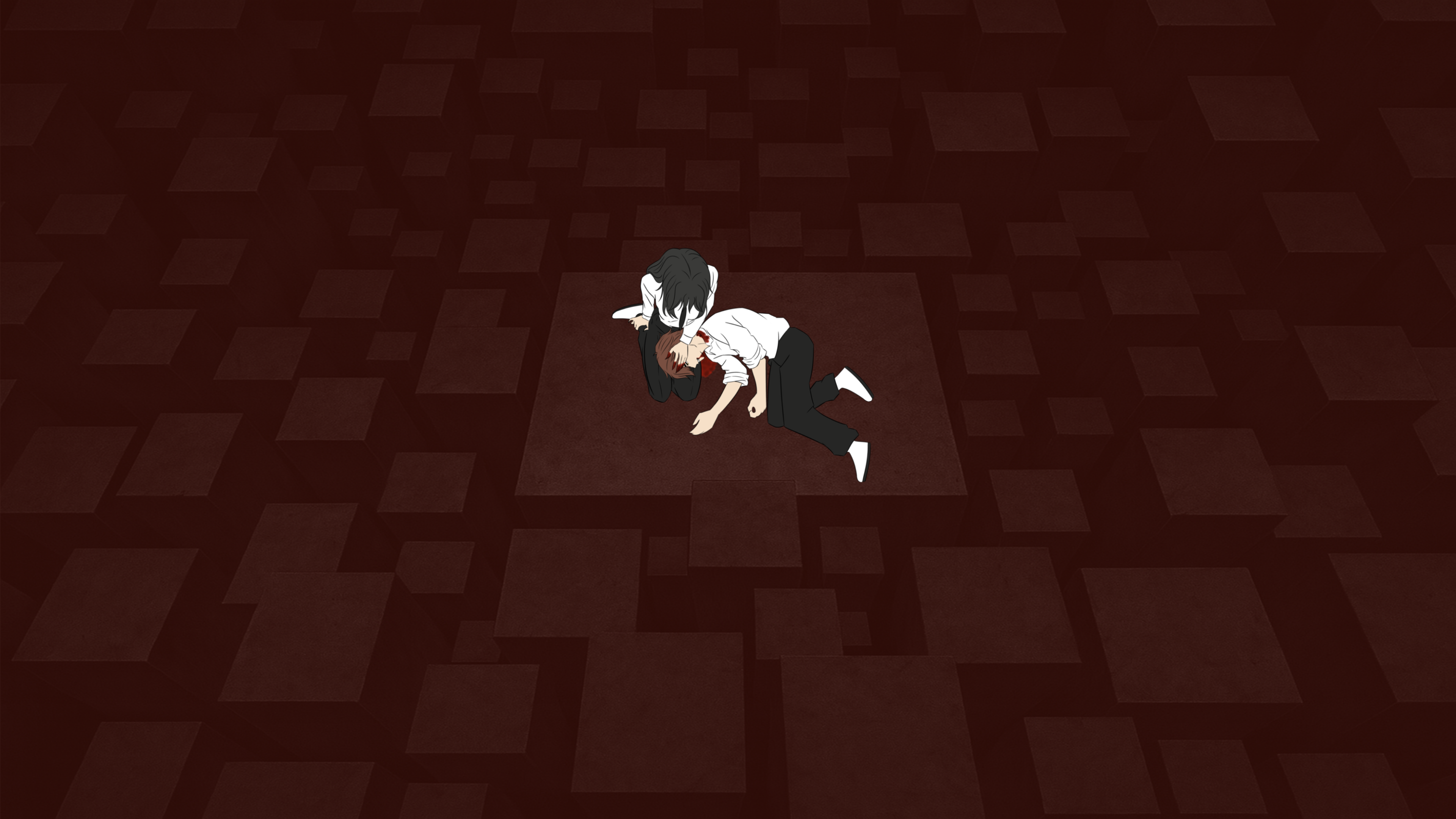 Rocky altar bathed in crimson light