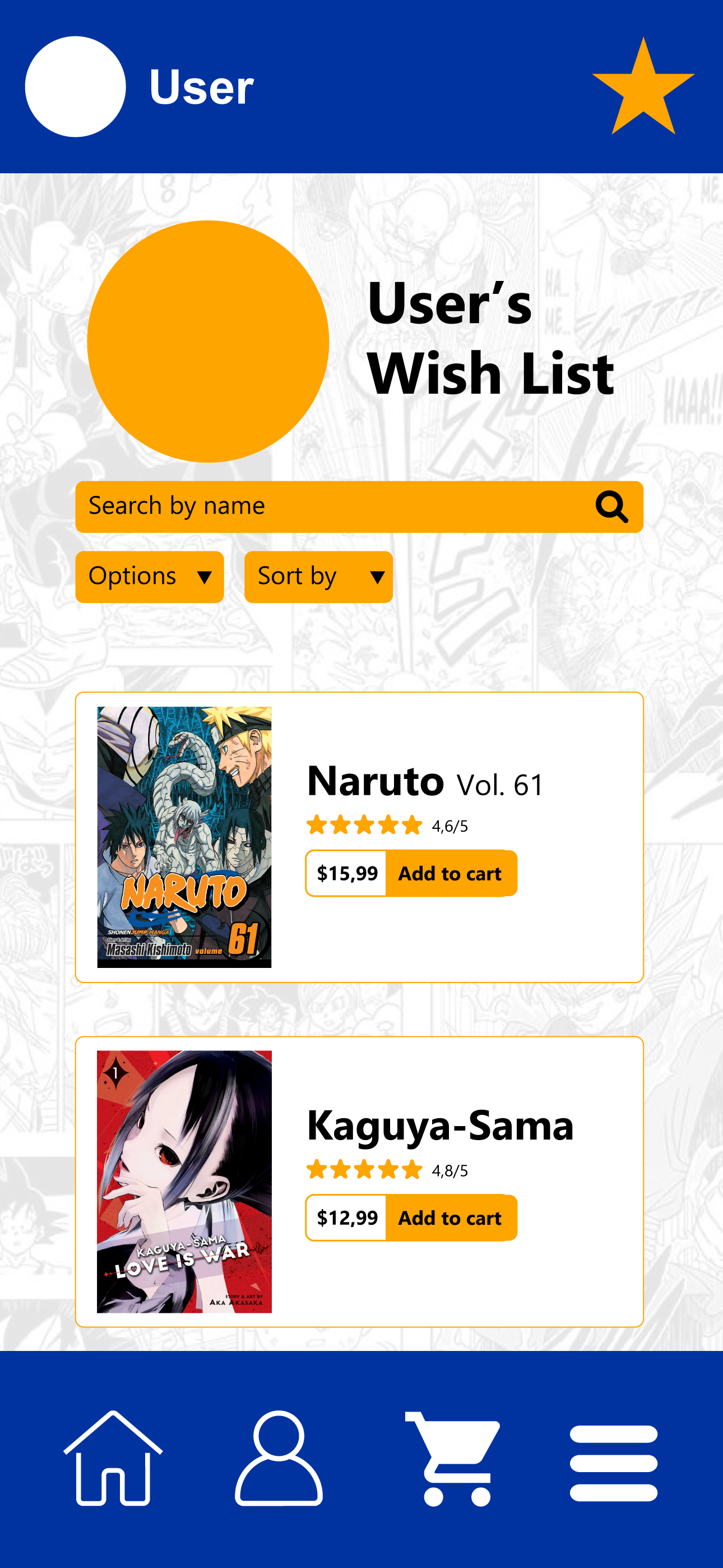Wishlist Page Wireframe
